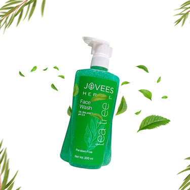 Jovees Herbal Tea Tree Oil Control Face Wash for Oily & Sensitive Skin | Paraben & Alcohol-Free, Controls Oil, Prevents Breakouts, Remove Dead Skin | Gentle Cleanser For All Skin Types - 300ml